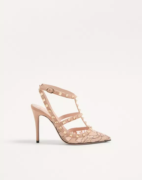 Valentino Rockstud Lace Pump With Straps 100Mm - Image 1